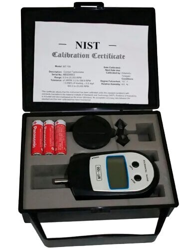Shimpo MT-100 Contact Pocket Tachometer with 6" circumference contact wheel and NIST calibration certificate