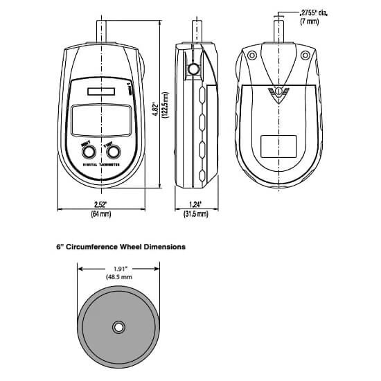Shimpo MT-100 Contact Pocket Tachometer with 6" circumference contact wheel and NIST calibration certificate